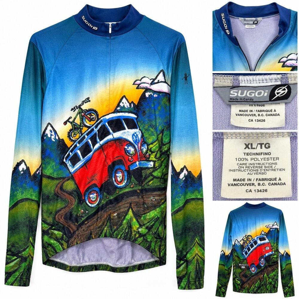 SUGOI TECHNIFINO 3/4 ZIP JERSEY VW Bus Mountain Bike Cycling XL Jersey Long Slee